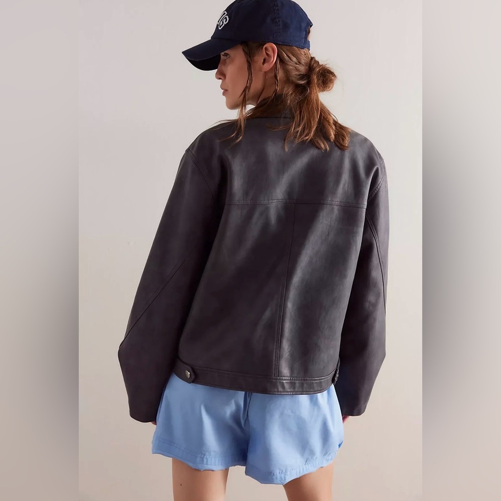 Free People Blair Vegan Leather Jacket Charcoal Oversized Large - Picture 7 of 16